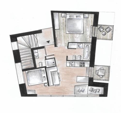 a black and white floor plan of a room at Ansitz Grustdorf in Appiano sulla Strada del Vino
