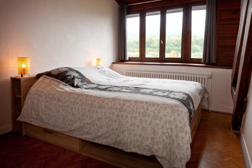 a bed in a room with a window at Le T2 Douillet d'Uriage - Résidence Le Louvre - Uriage- Proche Chamrousse - Jusqu'à 3 personnes - Cure thermale - Montagnes et lacs in Vaulnaveys-le-Haut