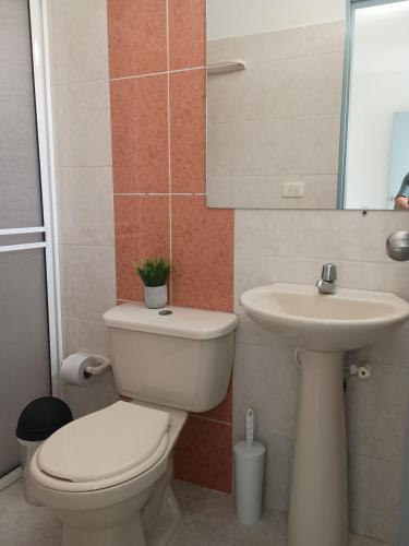 a bathroom with a toilet and a sink at Hostal Naty luna - sede alterna in Jardin