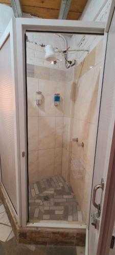 a shower with a glass door in a bathroom at Paseo Doña Conchita 1 in Santa Lucía