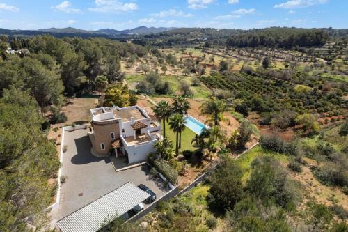 an aerial view of a house with a pool at Villa Universe in Sant Rafael de Sa Creu