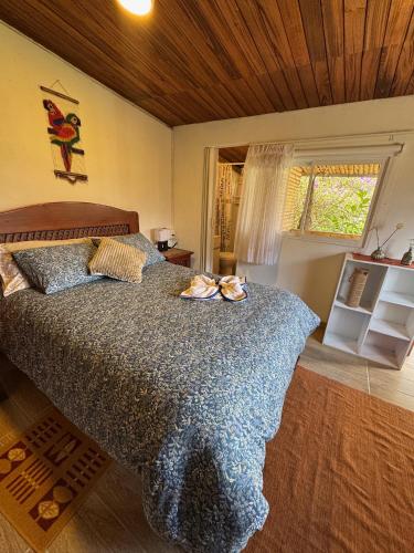 a bedroom with a bed and a window at Green Bamboo Lodge in San Francisco de Borja