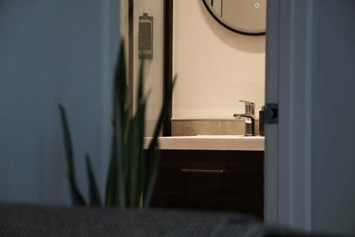a bathroom with a sink and a mirror at Avalon Resort in Kerikeri