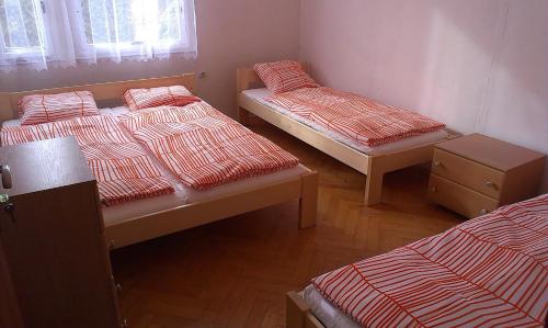 a room with three beds in a room at Chalupa Ratibořice in Česká Skalice