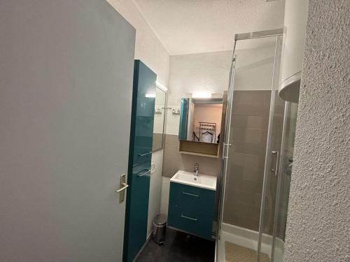 Koupelna v ubytování Studio cabine avec loggia fermée et parking à 800m de la plage, animaux admis - FR-1-229D-155