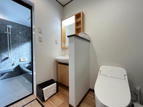 a bathroom with a toilet and a sink and a shower at 森の風 in Higashiizu