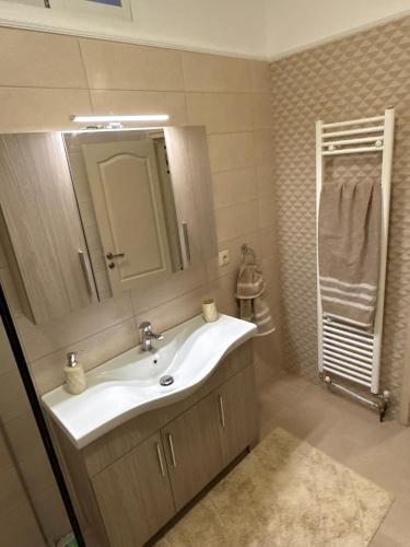 a bathroom with a sink and a mirror at Οικία τζιβαέρι in Edessa