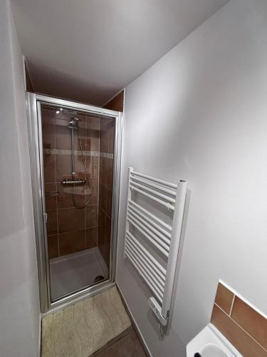 une salle de bain avec douche et toilettes dans l'établissement Le Terrier Blanc, à Argenton-sur-Creuse