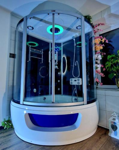a bathroom with a shower in a room at Ferienhaus Mefady Jünkerath in Jünkerath