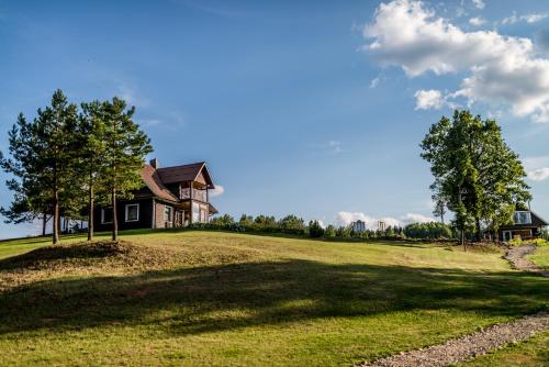 a house on top of a grassy hill at Kaimo turizmo sodyba Geras in Leliūnai