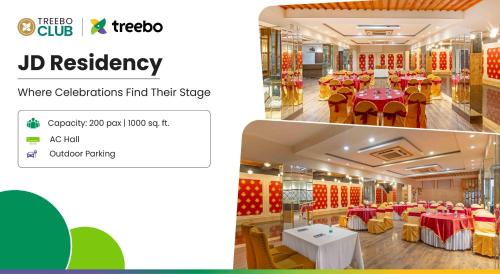 a restaurant with red and yellow tables and chairs at Treebo JD Residency Mohali in Chandīgarh