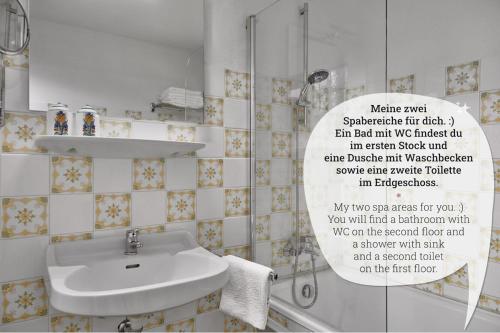a bathroom with a sink and a mirror on the wall at Nockstern Hütte in Ebene Reichenau
