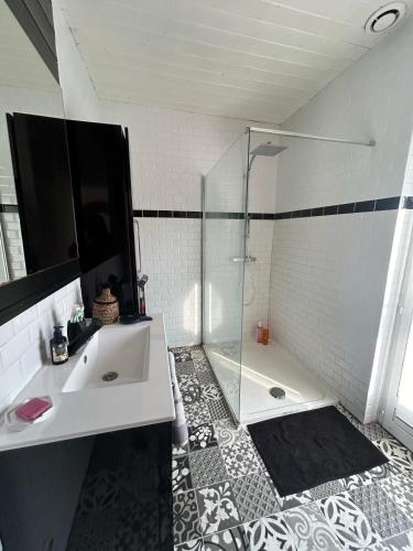 une salle de bain avec une douche, un lavabo et une baignoire dans l'établissement Agréable maison de ville, à Perpignan
