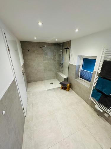 a bathroom with a shower and a walk in shower at Brauhaus und Pension Babben in Lübbenau