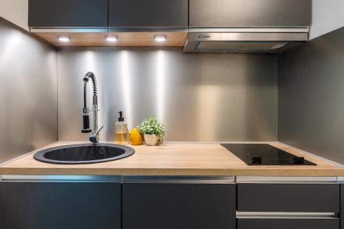 une cuisine avec un évier et un plan de travail dans l'établissement L'annecien, central proche du lac, à Annecy