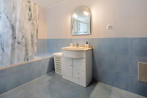 a bathroom with a sink and a shower at São Roque Apartment in São Roque