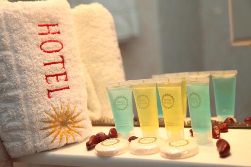 a group of four cups on a table with dates at Ilios in Thessaloniki