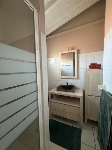 a bathroom with a sink and a mirror at Villa Kezia - Le Marin - Martinique in Le Marin