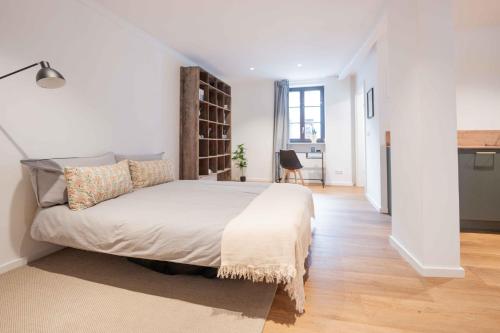 a bedroom with a large bed in a room at FREYZEIT Apartments Speyer in Speyer
