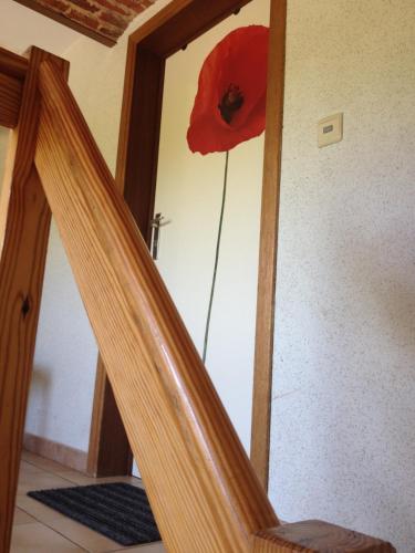 a mirror with a red poppy on the wall at Les Gîtes "Le Petit Val" in Durbuy