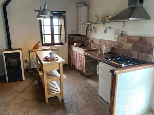 a kitchen with a counter and a stove top oven at Podere Bellavista in Monterotondo