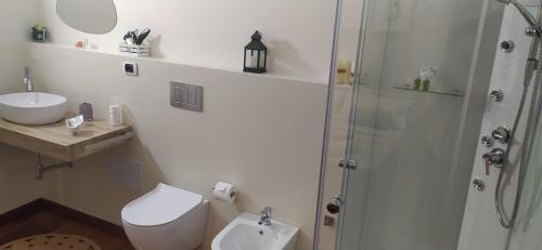 a bathroom with a shower and a toilet and a sink at B&B Golfo Asinara Suite & Relax in Sorso