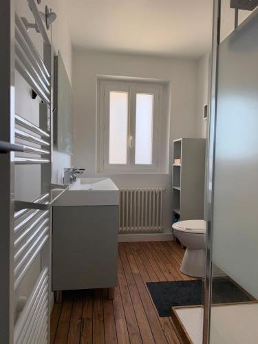 une salle de bain avec un lavabo et des toilettes dans l'établissement La villa Medusa, à Paimpol