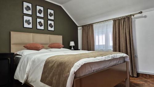 a bedroom with a large bed and a window at Casa Purcărean in Întorsura Buzăului
