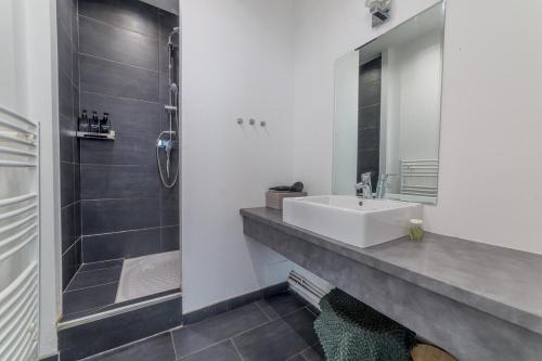 une salle de bain avec un lavabo et une douche dans l'établissement Majestic Suite - Triangle d'Or, à Lyon