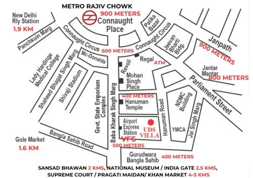 a map at UDS Villa - Next to VFS, Walking to Connaught Place in New Delhi