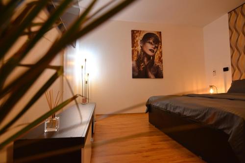 a bedroom with a bed and a painting on the wall at park41 in Făgăraş