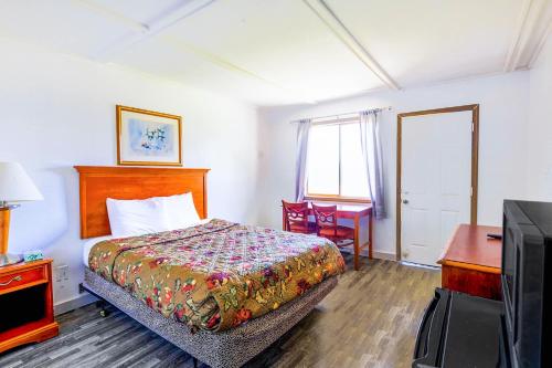 a bedroom with a bed and a desk and a television at Country Hearth Inn & Suites By OYO Sturgis in Sturgis