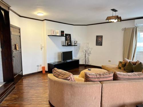a living room with a couch and a tv at Aqua Maadi Degla Group 199 in Cairo
