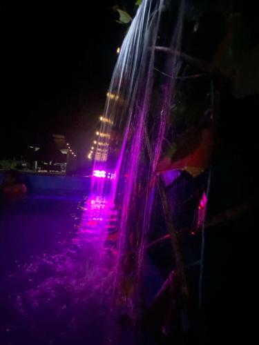 a plastic container with pink lights in the water at night at Dreamvilles Ecovillage Las Galeras in Las Galeras