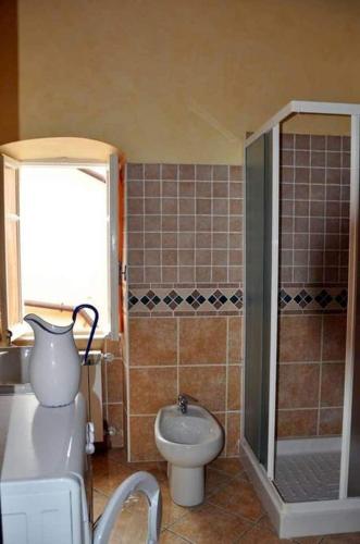 Un baño con inodoro, ducha y lavabo. en AgriIlGeco V - Loggia sul Faudo - by HOST4U, en Civezza