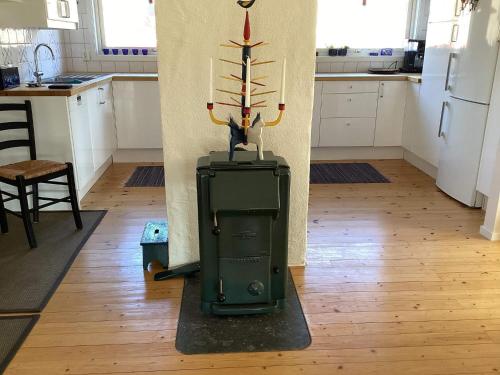 a figurine on top of a stove in a kitchen at 4 star holiday home in SKÅNE VEJBYSTRAND in Vejbystrand