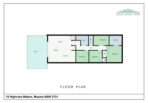 a plan of a floor plan of a house at 15 at Highview-Echuca Holiday Homes in Moama