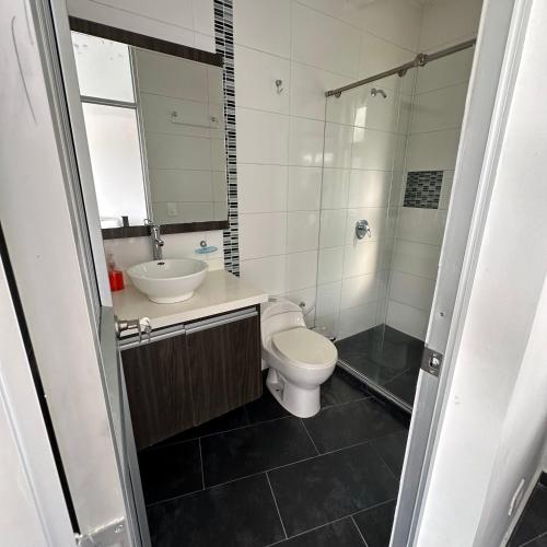 a bathroom with a toilet and a sink and a shower at XDfinca in Palermo