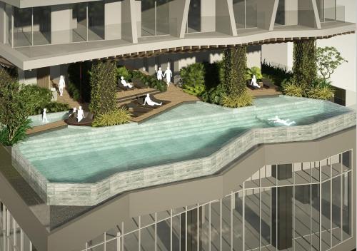 an aerial rendering of a building with a swimming pool at Hyatt Place Ha Long Bay, Bai Chay in Ha Long