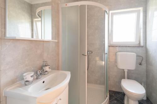 a bathroom with a sink and a toilet and a shower at Apartment Thomas in Novigrad Istria