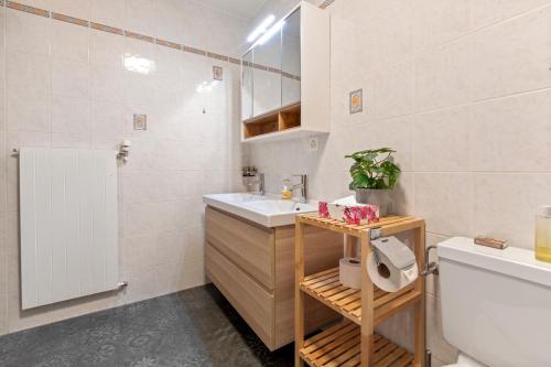 ein Badezimmer mit Waschbecken und Toilette in der Unterkunft Appartement avec terrasse, proche du centre in Crans-Montana