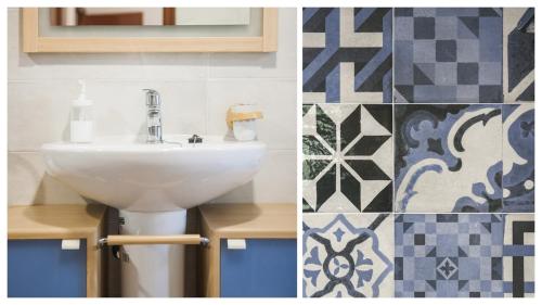 a bathroom with a sink and some tiles at Casa Rural Río Cedena in Hontanar