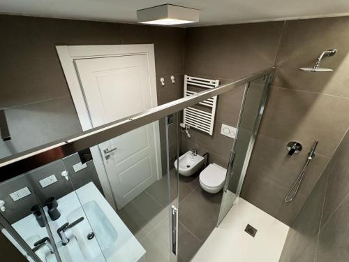 een badkamer met toilet, wastafel en douche bij GioLu Colosseo in Rome
