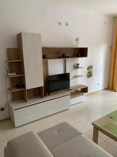 a living room with a flat screen tv on a wall at Harmony Hills Tomovi Apartment H15 in Rogachevo