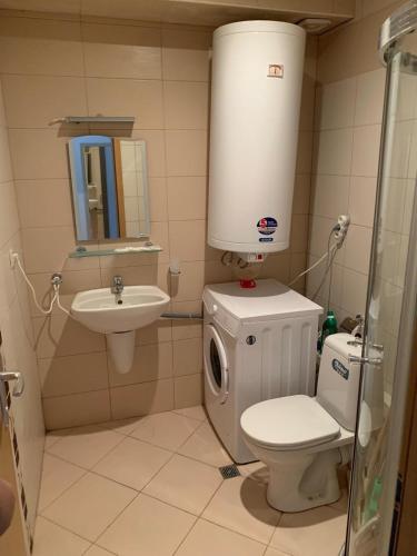 a small bathroom with a toilet and a sink at Harmony Hills Tomovi Apartment H15 in Rogachevo