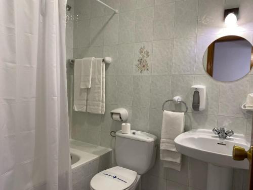 a bathroom with a toilet and a sink at Hostal La Trucha Sanabria in Puebla de Sanabria