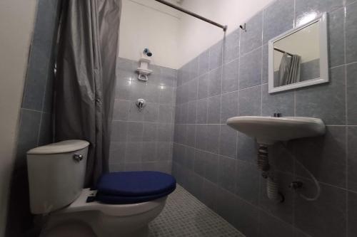 a bathroom with a toilet and a sink at OYO Hotel Trigos De Oro,San Luis Teolocholco Park in San Luis Teolocholco