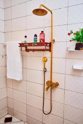 a bathroom with a shower with a shower head at Dema home in Arusha