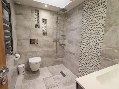 ein Badezimmer mit Toilette, Dusche und Waschbecken in der Unterkunft Stylish & Contemporary 5 * Fully Renovated Luxurious Holiday Cottage Ambleside in Ambleside