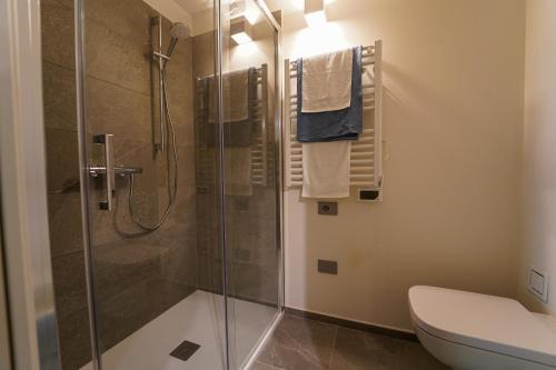 a bathroom with a shower stall and a toilet at Appartamento LaCalma - casaDELRESTO in Gaiola